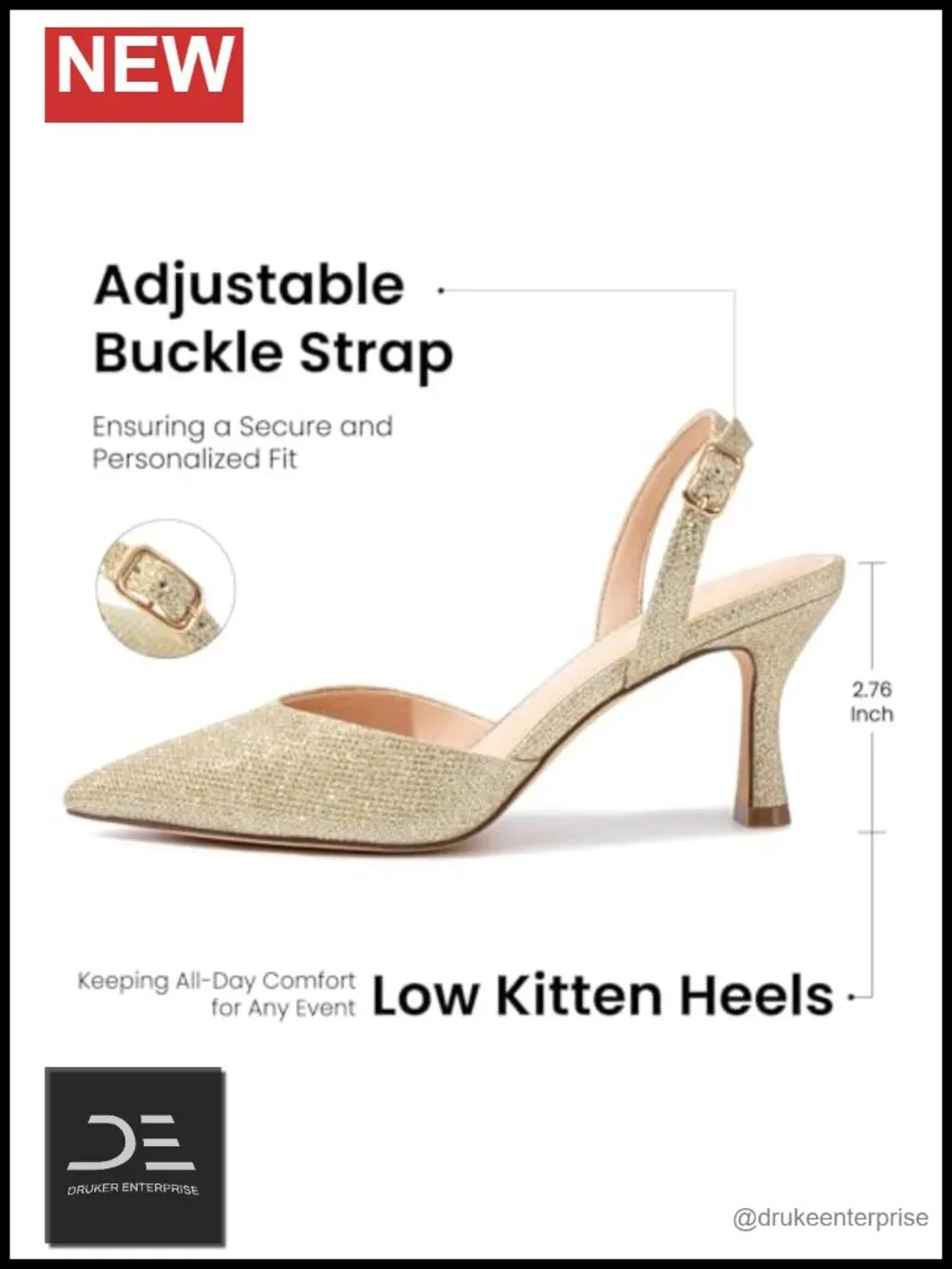 Kitten Heels Closed Toe Pointed Toe Pumps with Soft Latex Insole Adjustable